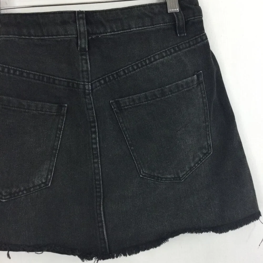 Free People Zip It Up Full Front Zipper Distressed Mini Denim Skirt Black Sz 26